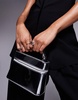 ASOS DESIGN vanity box bag with detachable cross body strap in high shine silver