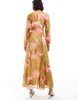ASOS DESIGN high neck maxi dress with flare hem in green floral print