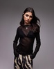 ARKET sheer knit long line fitted top in black