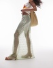 Topshop Satin lace mix maxi skirt in soft sage green