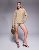 ASOS DESIGN off shoulder long sleeve top in khaki