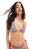 Bershka contrast trim gingham and cherry print bikini top in red & black - part of a set