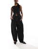 Bershka barrel leg tailored pants in black