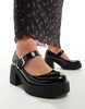 ASOS DESIGN Wide Fit Sebastian chunky mary jane heeled shoes in black patent