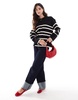 Vero Moda o neck sweater in black with cream stripe