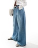 Bershka denim look pull on wide leg pants in mid wash blue