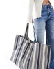 ASOS DESIGN large stripe tote bag in navy blue