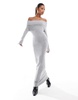 Aria Cove knitted bardot fold over maxi sweater dress in gray heather