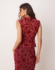 ASOS DESIGN ruched side high neck flocked mesh top in red - part of a set