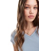 ASOS DESIGN waffle v neck cap sleeve slim t-shirt in light blue