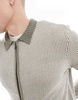 Another Influence textured pinstripe zip through cardigan in khaki