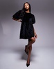 ASOS DESIGN quilted velvet puff sleeve smock mini dress in black