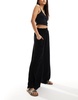 ASOS DESIGN shirred waist wide leg pants in black