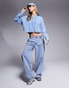 River Island crop denim shirt in light wash blue