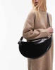 AllSaints half moon leather large crossbody bag in black