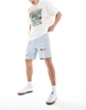Bershka ripped denim shorts in light blue