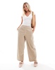 ASOS DESIGN Petite cord barrel pants in stone