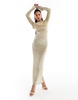ASOS DESIGN low back sheer burnout mesh maxi dress with angel sleeves in sage