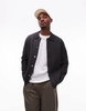 ARKET boiled wool oversized cardigan with button front and polo collar in dark gray