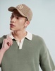 ASOS DESIGN relaxed boxy fit knitted polo with 3/4 length sleeves in sage green