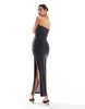 Bershka ruched side bandeau bodycon maxi dress in black glitter