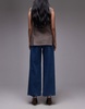 ARKET super soft denim wide leg pants with tailored waistband and pleat front in mid wash blue