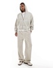 Bershka washed zip through hoodie tracksuit in stone
