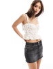 Bershka tie front corset top in ecru and pink floral