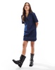 ASOS DESIGN denim shirt dress with studs in blue