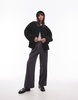 Topshop toggle collarless short borg coat in black