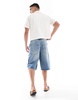 Bershka skater fit denim shorts in mid blue