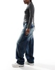 Bershka adjustable waist carpenter jeans in acid wash blue