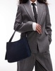 Mango suede adjustable strap shoulder bag in navy