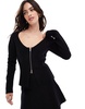 Stradivarius zip up knit top in black - part of a set