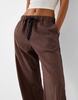 Bershka ribbon drawstring waist wide leg pants in brown & stripe