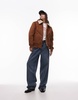 Topshop faux suede shearling bomber jacket in brown