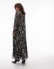 Topshop long sleeve ruffle midi dress in mono floral