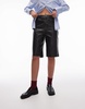Topshop faux leather awkward length shorts in washed brown