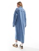 ASOS DESIGN denim maxi shirt dress in mid wash blue