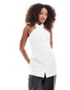 Bershka longline halterneck tailored vest in white