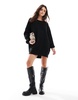 Miss Selfridge slash neck oversized knit mini dress in black