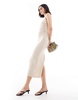 Bershka textured high neck maxi dress in sand