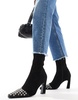 ASOS DESIGN Rosie mid-heel sock boot in black with studded toe-cap
