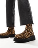 ASOS DESIGN Achieve flat leather boots in leopard