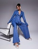 ASOS LUXE chambray wide leg tailored pants in blue - part of a set