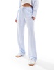 Bershka drawstring waist wide leg pants in light blue pinstripe - part of a set