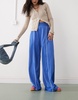 Monki wide leg pull on track pants with white piping in blue