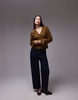 ARKET textured yarn wool cardigan with v-neck and front pockets in khaki brown