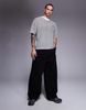 ASOS DESIGN boxy oversized T-shirt with dropped shoulder and chest embroidery in black and white stripe