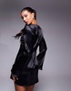 ASOS DESIGN satin angel sleeve plunge mini dress in black